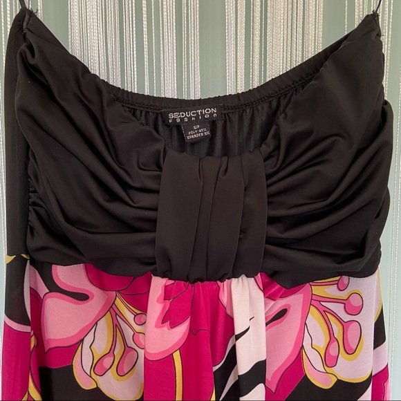 Strapless Multi Coloured Ruched Dress Size Small - Picture 4 of 15